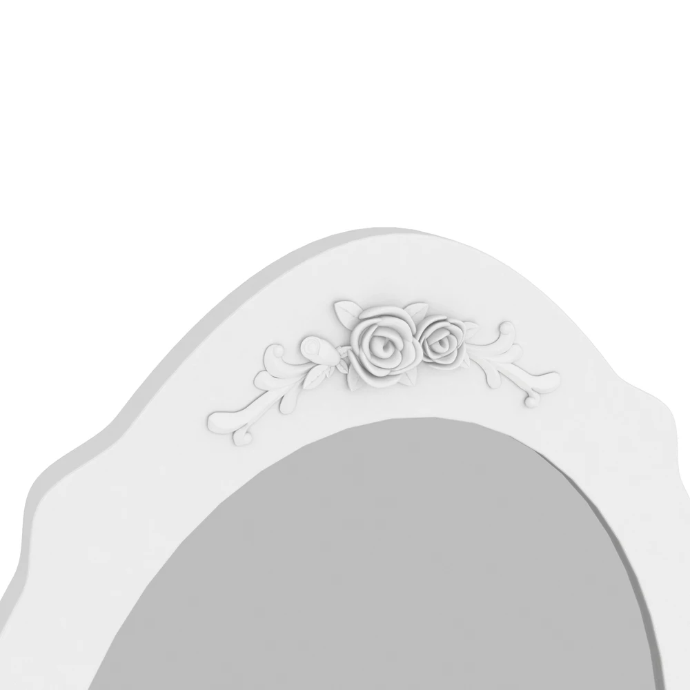 

360-Degree Adjustable Makeup Dressers Dressing Table Stool Set Swivel Oval Mirror 4 Drawers Solid Rubberwood Queen Anne Legs