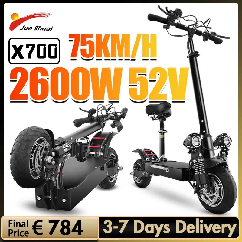 

Электрический скутер Jueshuai X700, 52 в, 2600 Вт, двойной мотор, 75 км/ч, максимальная скорость, электроскутер для взрослых, 10-дюймовая шина, Электричес...