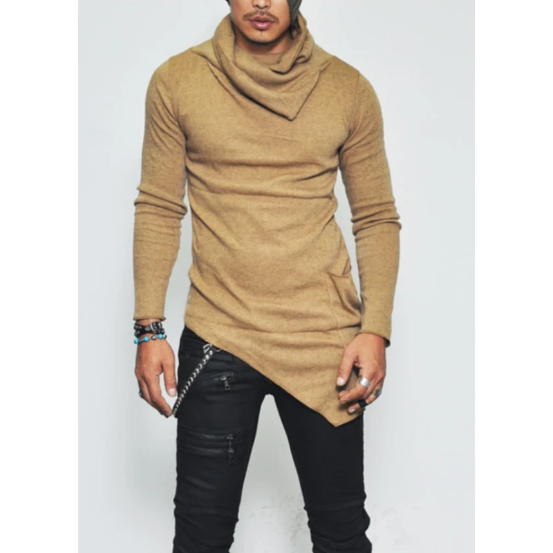 

Men's Irregular Stack Collar T Shirt Turtleneck Cowl Neck Long Sleeve Sweater T-Shirt Slim Fit Jumper Pullover Blouse Tops Shirt