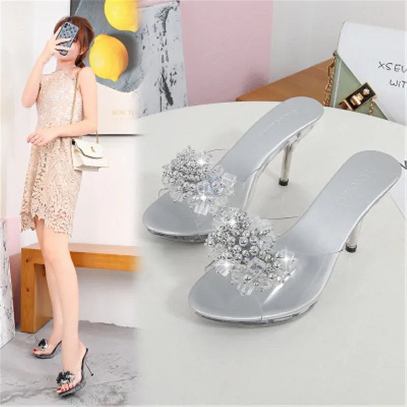 

Женские летние шлепанцы, прозрачные сандалии-желе на высоком каблуке 9 см, размеры 34-43, 2020