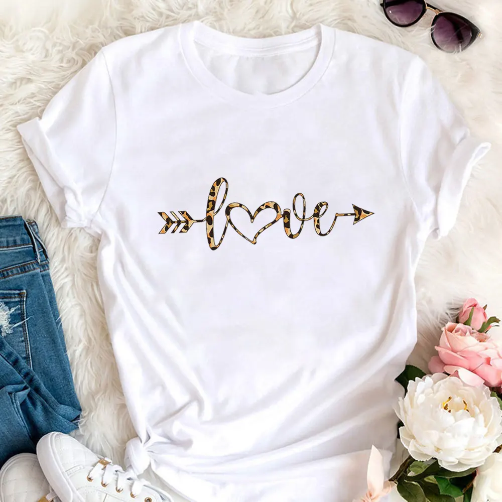 

Женская рубашка с леопардовым принтом Love, Повседневная забавная рубашка из 100% хлопка с короткими рукавами, с графическим принтом стрелы, Новое поступление на лето