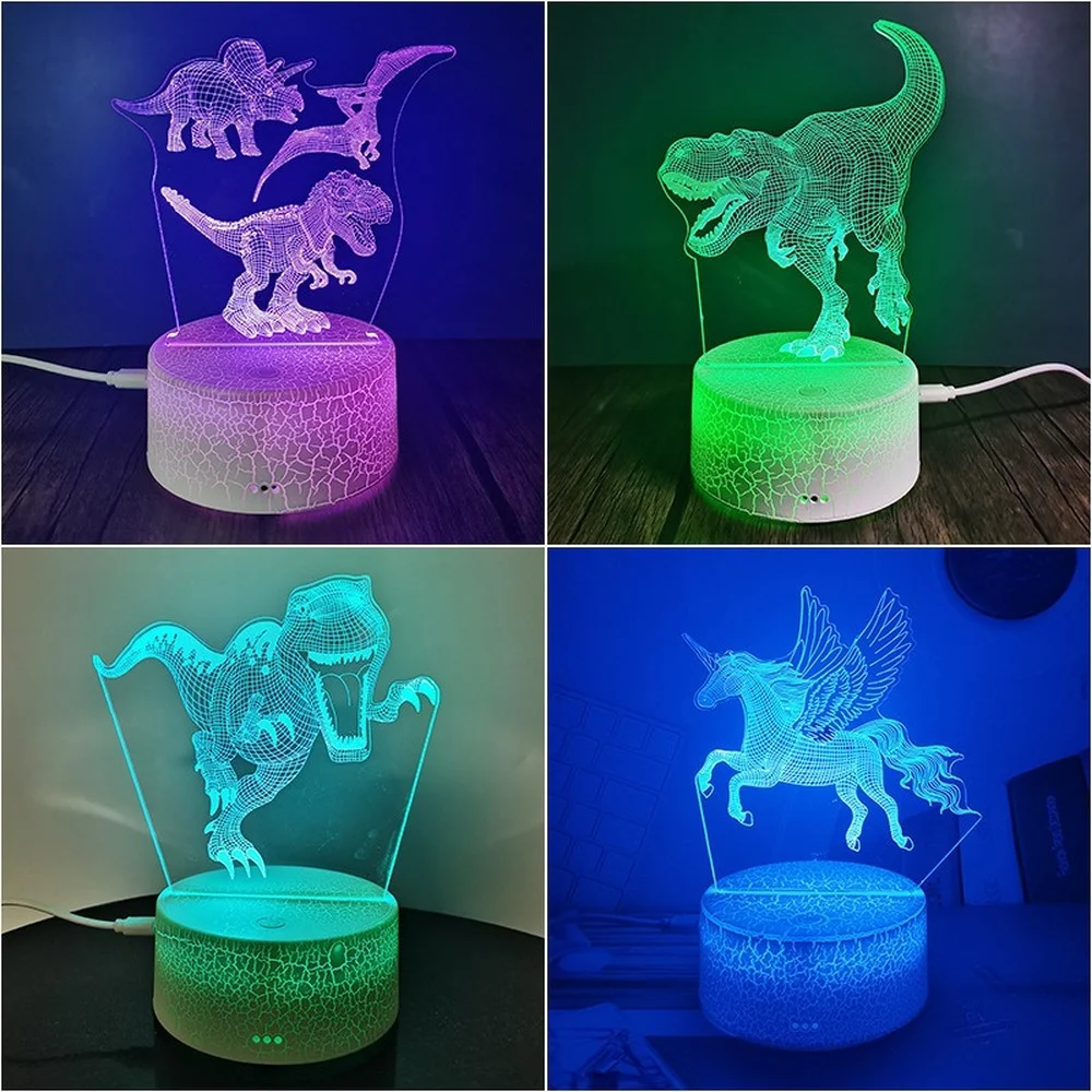 

Dinosaur 3D Symphony Lights 16 Colors with Remote Control Night Light Christmas Birthday Gift Children's Bedroom Decoration Ligh