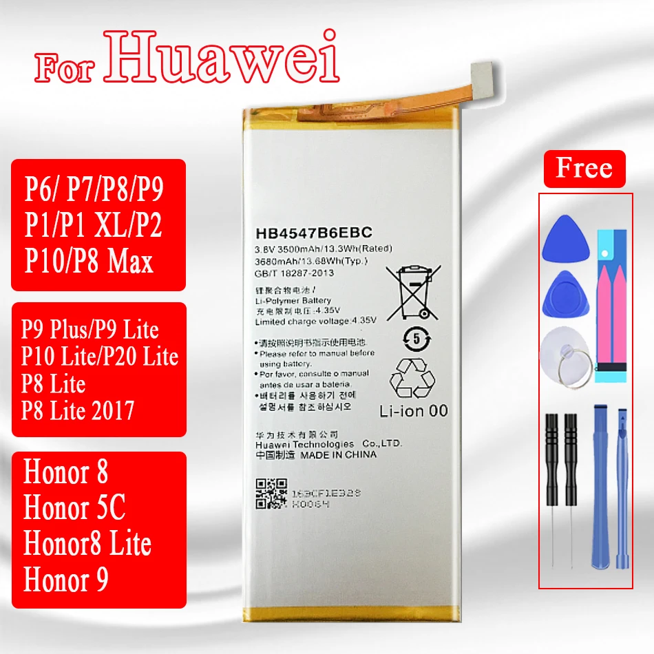 Для Hua Wei аккумулятор телефона HB366481ECW для Huawei Honor 9/Honor 8/Honor 8 Lite 5C Ascend P7 P8 P9 P20 P10