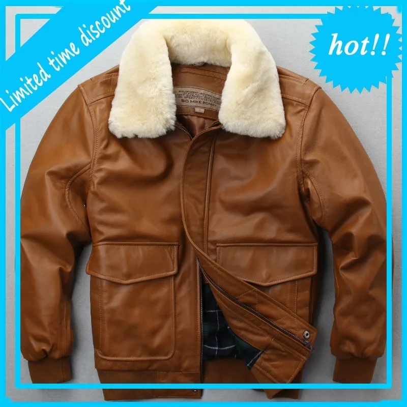 Бесплатная доставка летная куртка ВВС с меховым воротником натуральная кожа