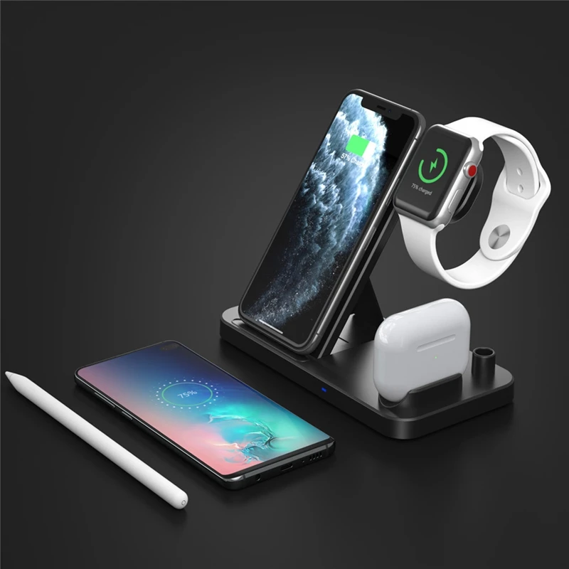 

50pcs Wireless Station for iPhone iWatch Airpods Apple Pencil,4 in 1 Fast QI Charger Charging Dock For All QI Phones Fast Charge