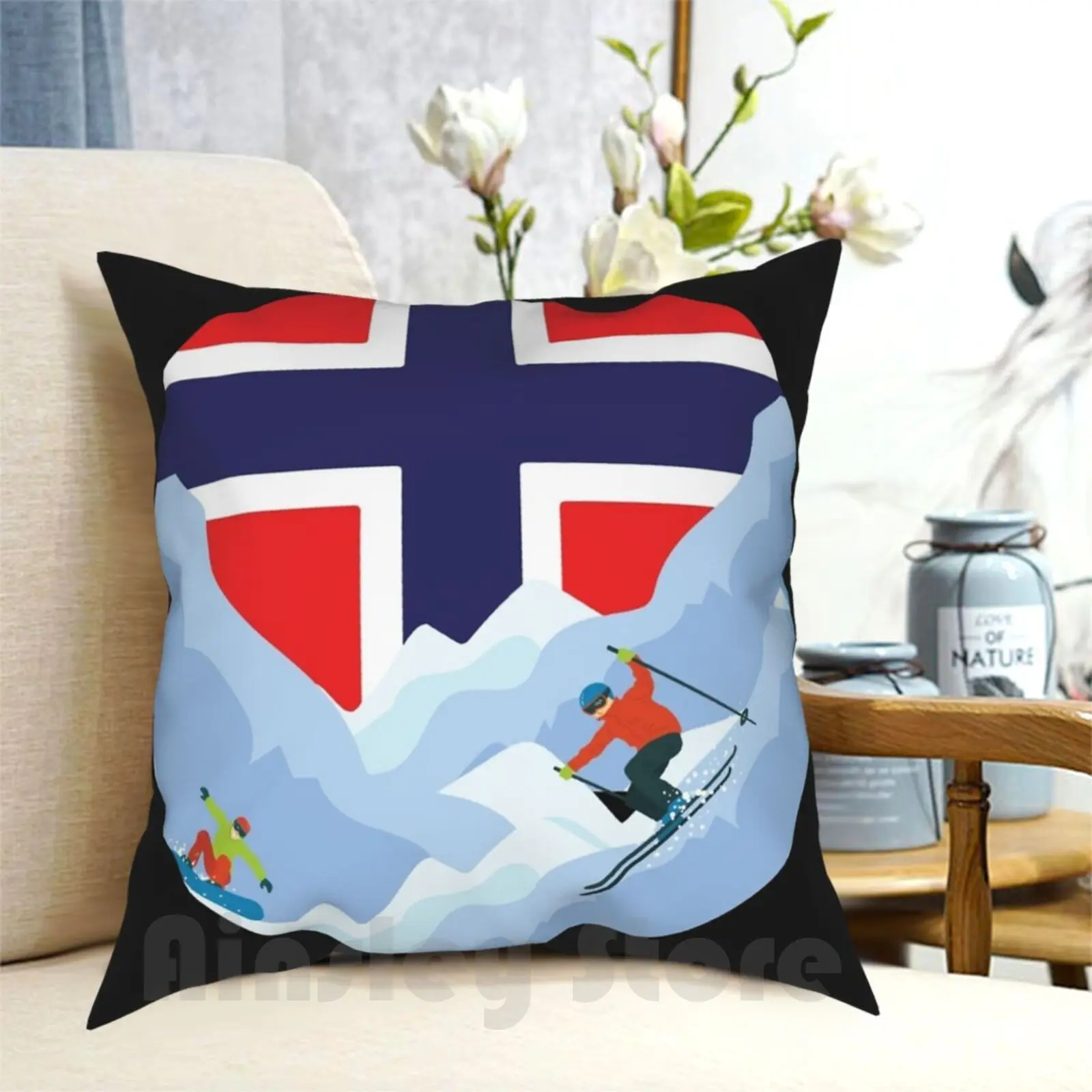 Зимними видами спорта в Норвегия Подушка Чехол с принтом домашняя мягкая подушка