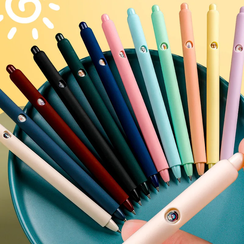 

6pcs Happy Animal Gel Pen Set Click Type Retro&Black Color Ink 0.5mm Ballpoint Pens for Writing School F6224