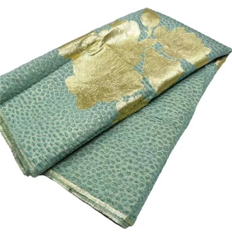 

Новейшая африканская кружевная ткань зеленого/золотого цвета, Высококачественная жаккардовая кружевная ткань из парчового кружева, франц...