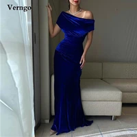 verngo royal blue velvet prom dresses off the shoulder short sleeves simple evening gowns saudi arabic women long formal dress