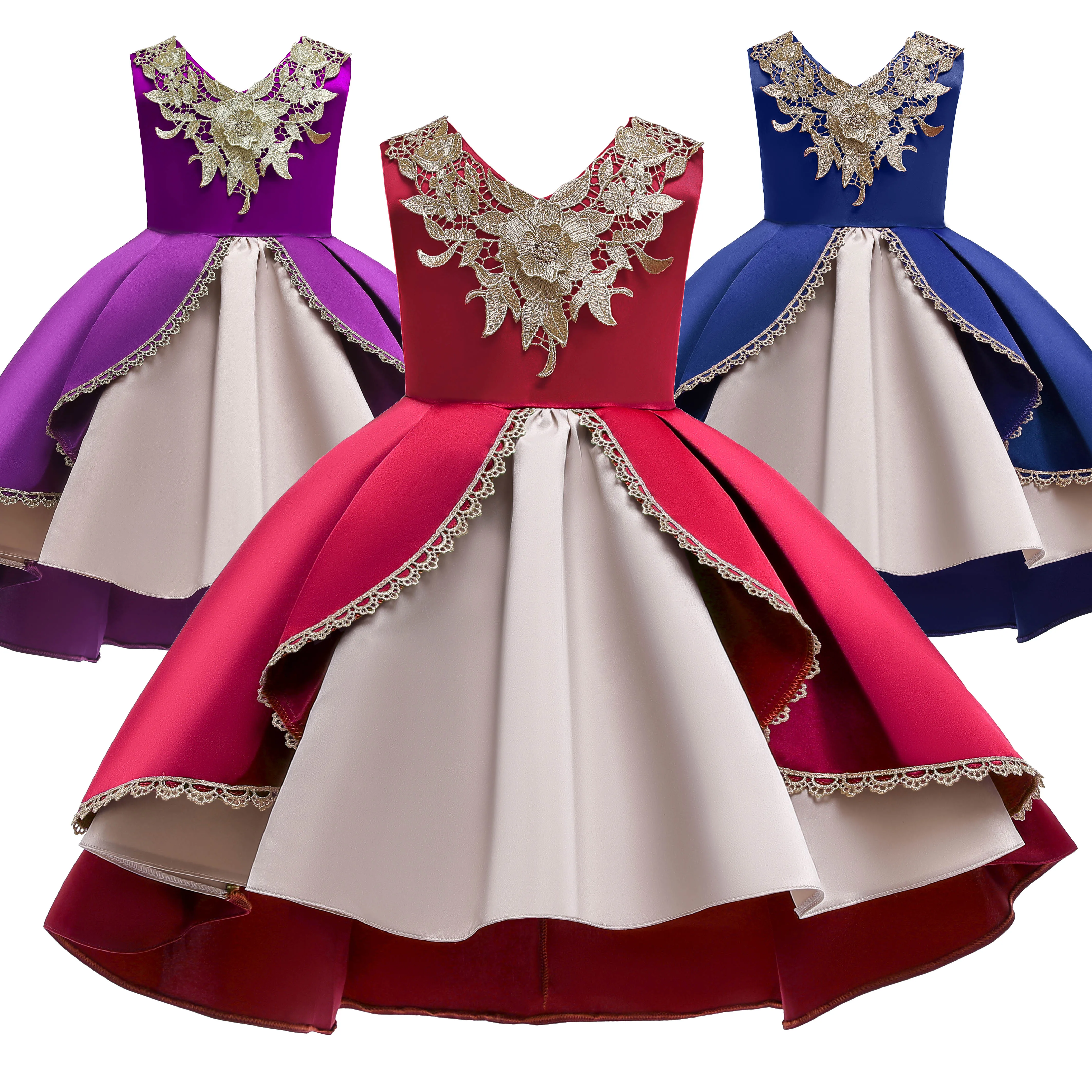 

Formal Flower Elegant Princess Bridesmaid Girls Dress For Birthday Christmas Wedding Party Evening Dress For 3-8 Years Girl Kids