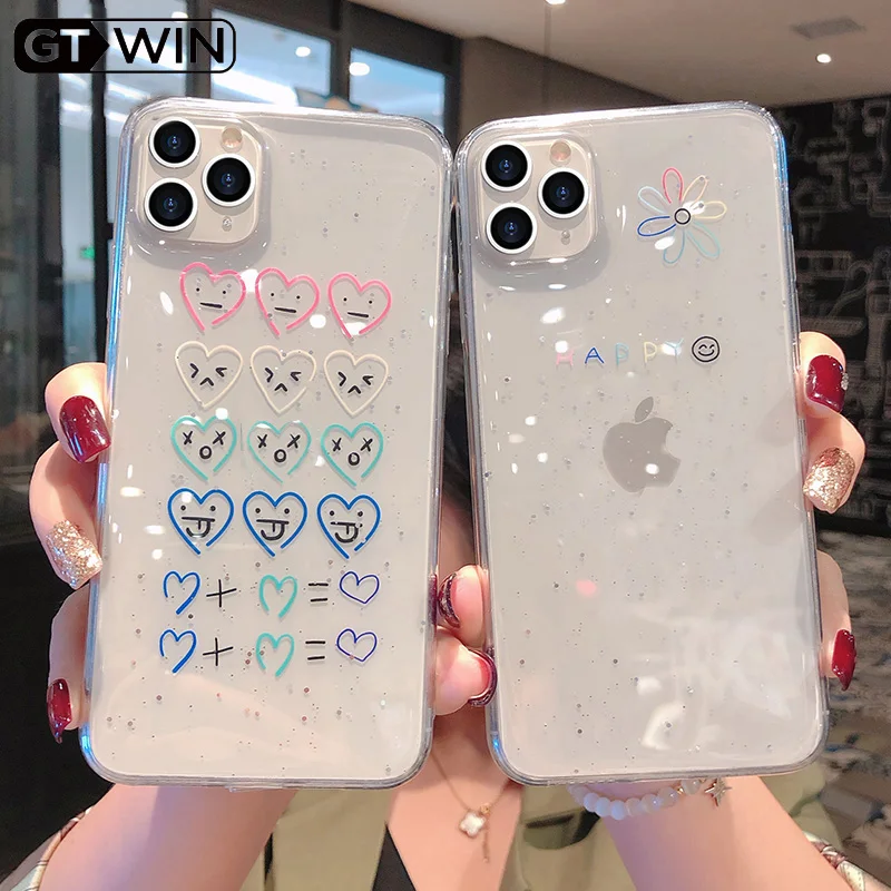 Прозрачные милые чехлы для телефонов GTWIN с мультяшным выражением iPhone 11 11Pro X XR XS Max 6