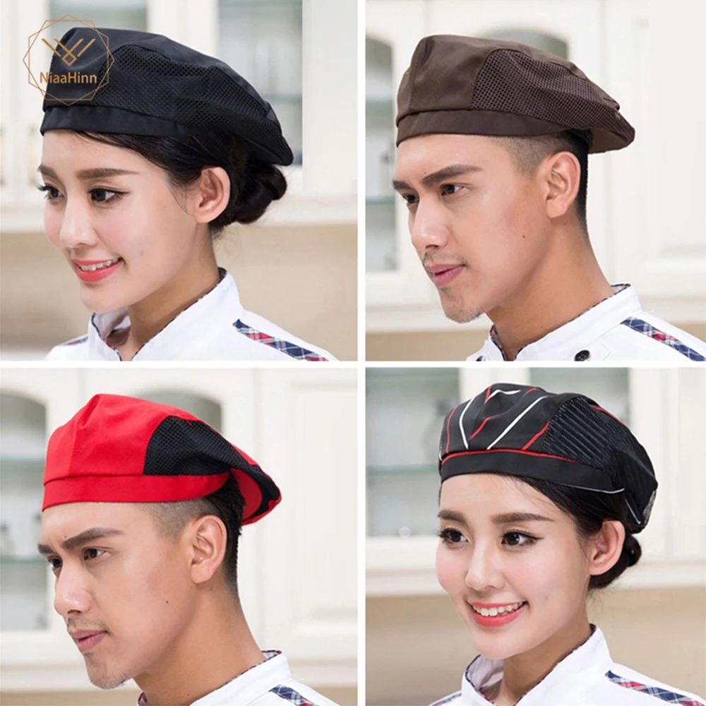 

Breathable Chef Caps Cafe Bar Waiter Beret Restaurant Hotel Workwear Kitchen Cook Baking Cap Men Women Forward Cap Chef Uniform