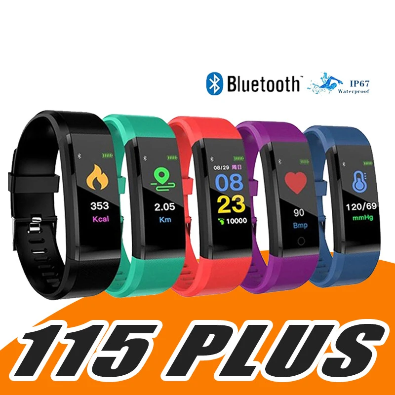 

Smart Watch Bluetooth Sport Bracelet Health Wristband Heart Rate Fitness Pedometer Message Reminder Bracelet Band Men 115 Plus
