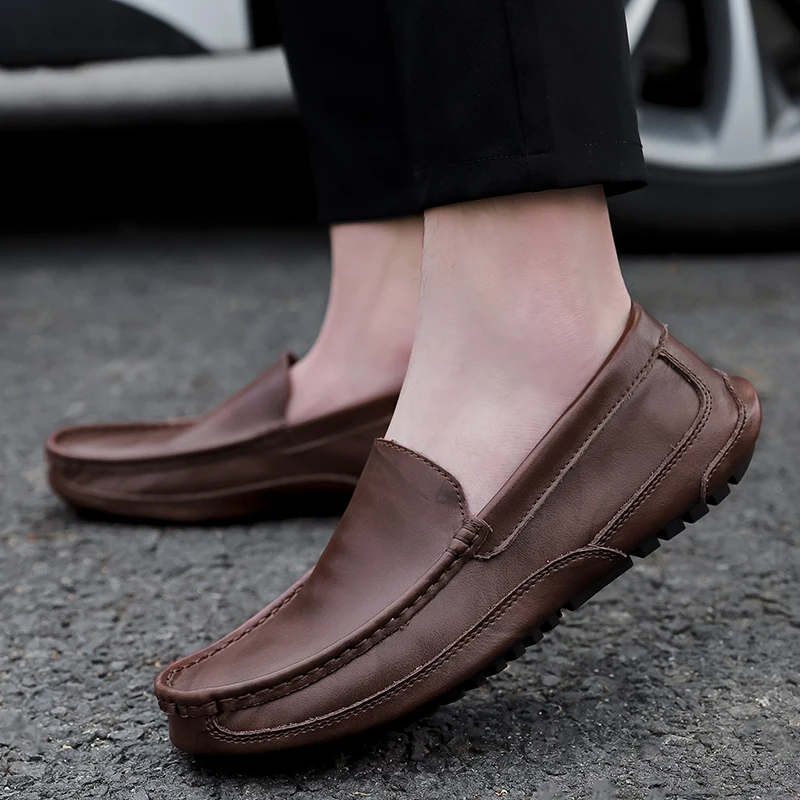 Genuine Leather Boat Shoes Men Fashion Soft Male Loafers Set Foot Driving Moccasins Footwear HC-574 | Обувь