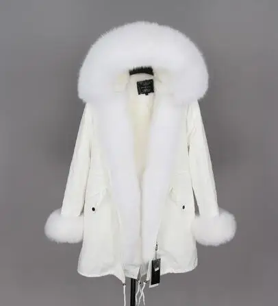 2 faux fur liner Натуральная меховая белая хлопковая куртка зимняя женская меховая куртка парка подкладка из натурального кроличьего меха с лисьим меховым воротником с планкой добавляют манжеты - Цвет: 2 faux fur liner