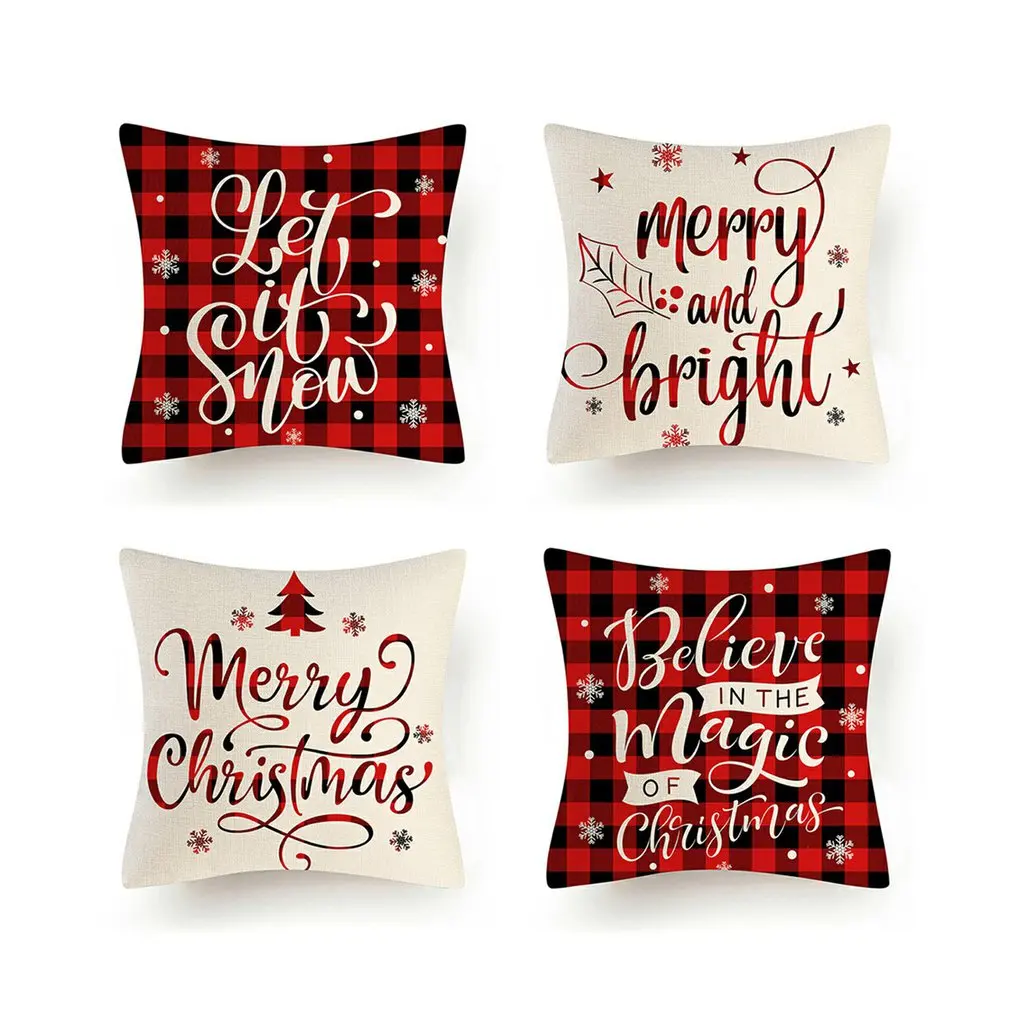 

4pcs/set Christmas Decoration Cushion Set Santa Claus Sofa Pillowcase Holiday Decoration Pillowcase Linen Pillowcase 45cmx45cm