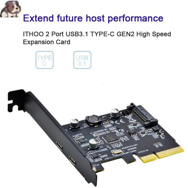 Плата расширения PCI-E-Dual Type-C USB3.1 2 порта 5 Гбит/с высокоскоростной адаптер Type C