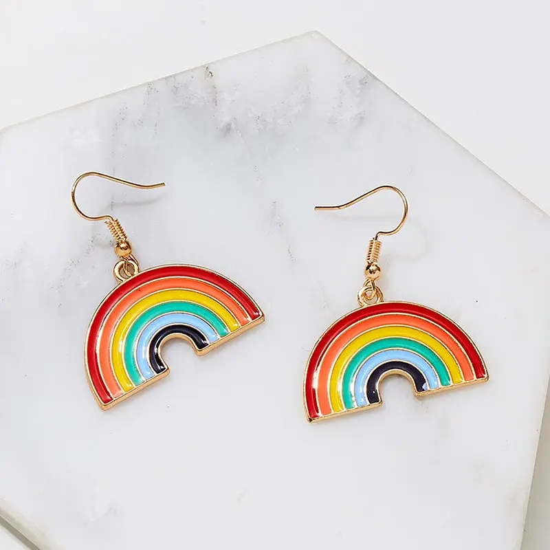 

Fashion Metal Rainbow Earrings for Women Yellow Gold/White Gold Color Drop Earrings Bridal Wedding Jewelry Gifts Dropshipping