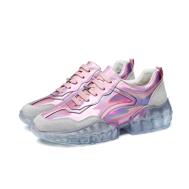 Pink Donna-in/женские кроссовки на толстой платформе; коллекция года; женская обувь на высоком каблуке из натуральной кожи на плоской подошве; модная разноцветная обувь для бега - Цвет: Pink