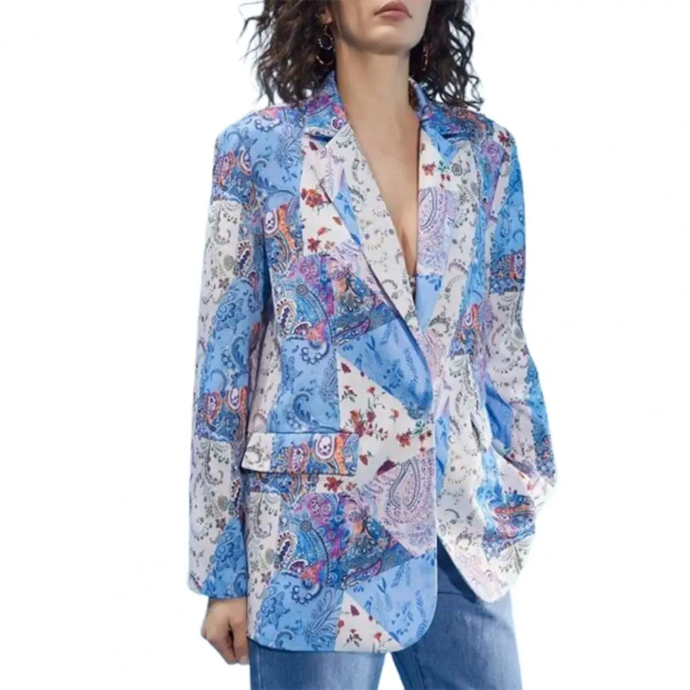 

Women Blazer Suit Turn-down Collar Colorful Floral Printed Cardigan Long Sleeve Female Blazer Fashion Formal Wear Autumn Winter