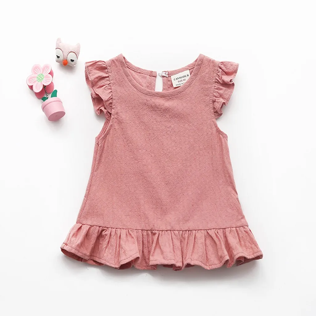 

Baby Kids Girl Fly Sleeve Ruffle Solid Color Cotton Tops Blouse Clothes