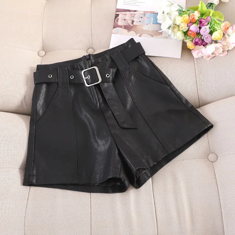 Шорты из искусственной кожи с широкими штанинами женские корейские шорты