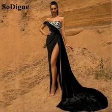 SoDigne One Shoulder Black Velvet Evening Dresses Shinny Sequined Long Formal Party Dress Elegant Side Split Arabic Prom Gowns (3)