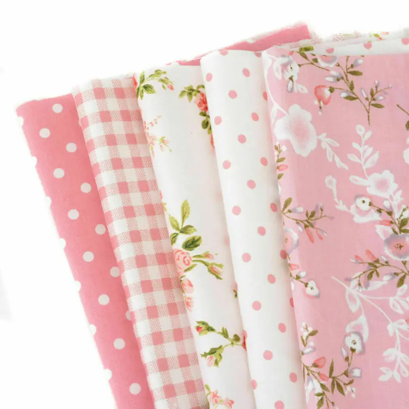 

5pcs 25*25cm Assorted Pre-Cut Plain 100% Cotton Quilt Cloths Fabrics For Sewing Floral Print Polka Dot Pink Doll DIY Fabrics