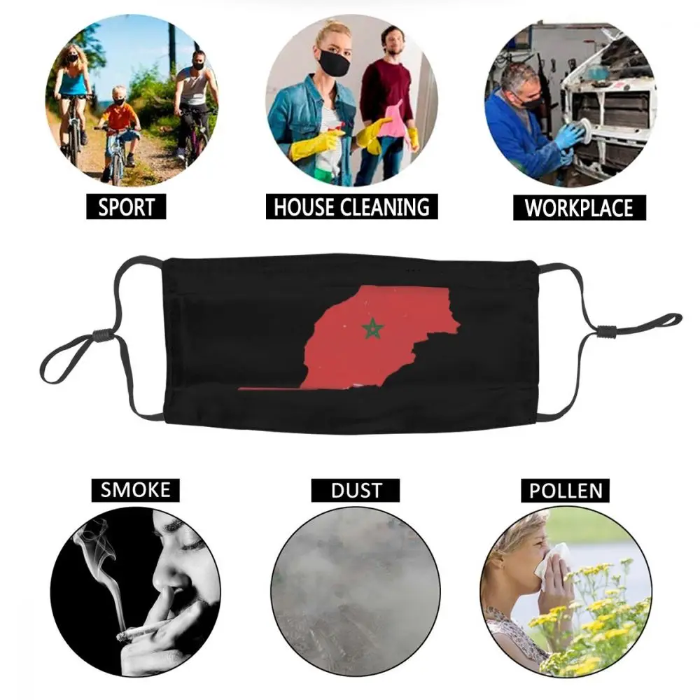 

Washable Map Of Morocco Flag Face Mask Anti Haze Dust Protection Cover Respirator Muffle