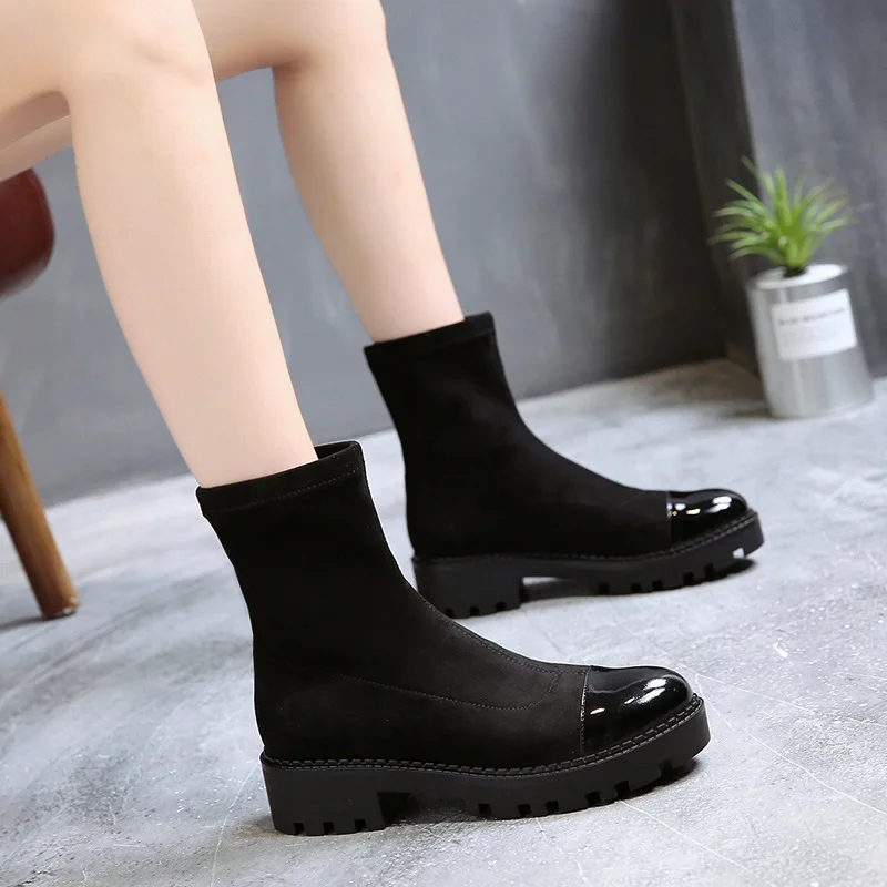 

2019 autumn and winter women's boots new simple fashion low with round head suede side with Chelsea single boots