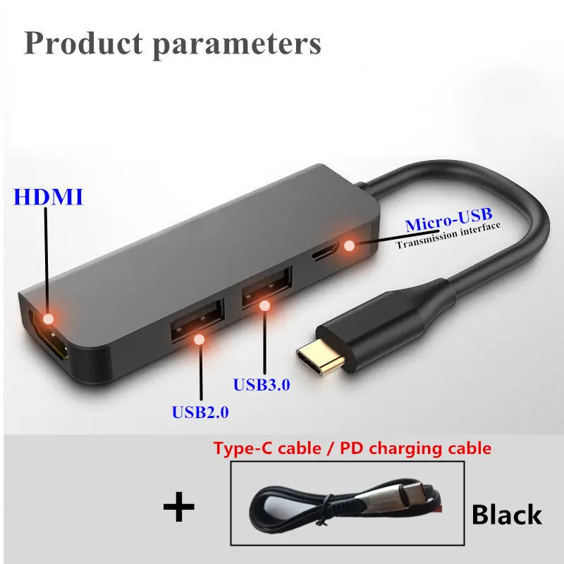 4 в 1 USB-C type-C концентратор с HDMI RJ45 PD зарядный концентратор USB type C для смартфонов Macbook Pro Аксессуары для ноутбуков мультихаб - Color: black  PDB line