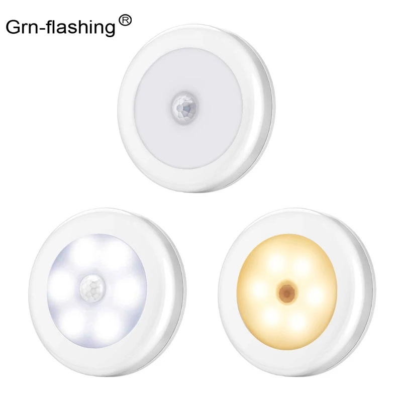 

6LED Beads Sensor Night Light PIR Infrared Motion LED Bulb Auto On and Off Closet Battery Power For home Wall Lamp Cabinet Stair