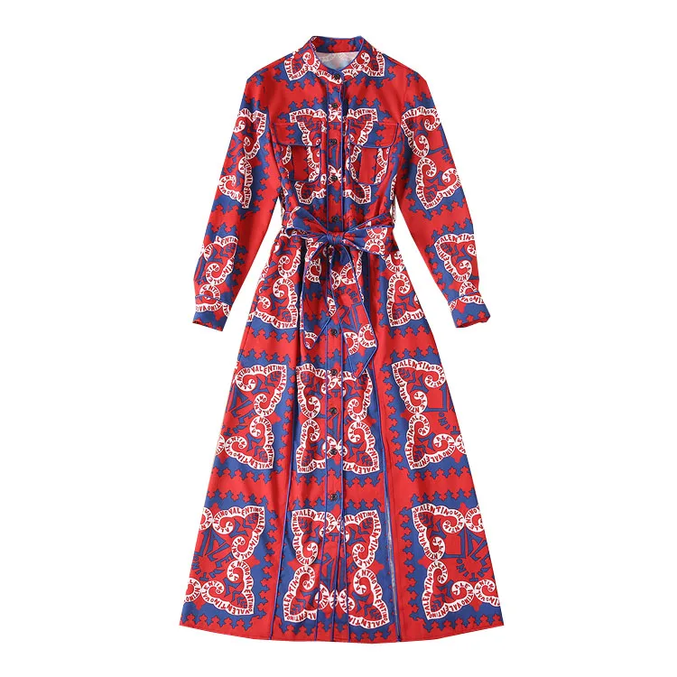 

JCHB 2021 women's autumn show stand collar long sleeve print dress