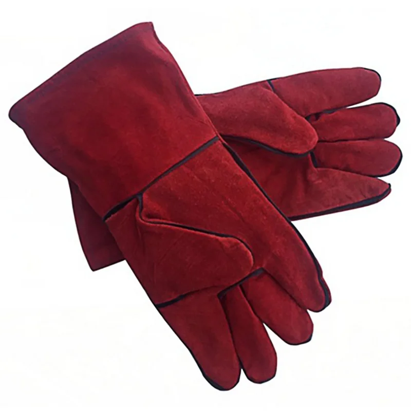 Кожаные перчатки сварочные длинные термостойкие защитные аксессуары для камина