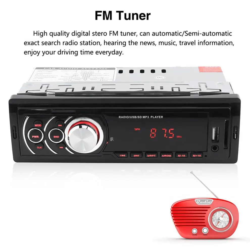 In-Dash 1 DIN светодиодный дисплей Авто Радио стерео аудио плеер FM Aux вход приемник