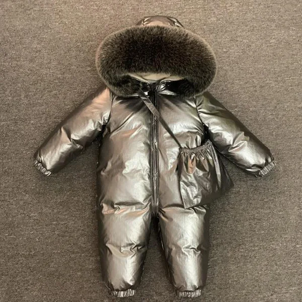 Детский толстый комбинезон на белом утином пуху для новорожденных лыжный костюм