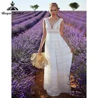 Элегантное простое пляжное свадебное платье А-силуэта в стиле бохо, кружевное платье без рукавов с V-образным вырезом и открытой спиной в пол, vestido para boda playa 2022