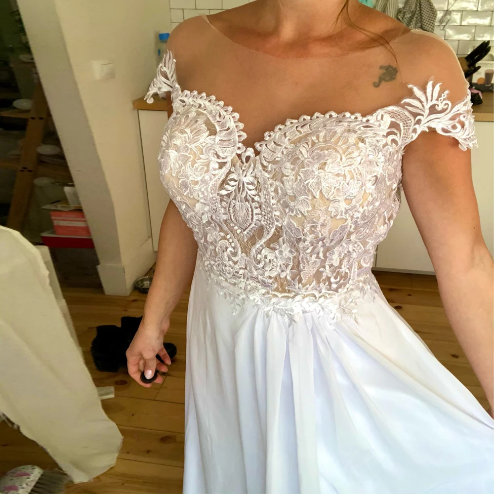 

Bohemian Wedding Dress Robe De Mariee Sexy Side Slit Lace Applique Beach Wedding Dresses Plus Size Bridal Gown