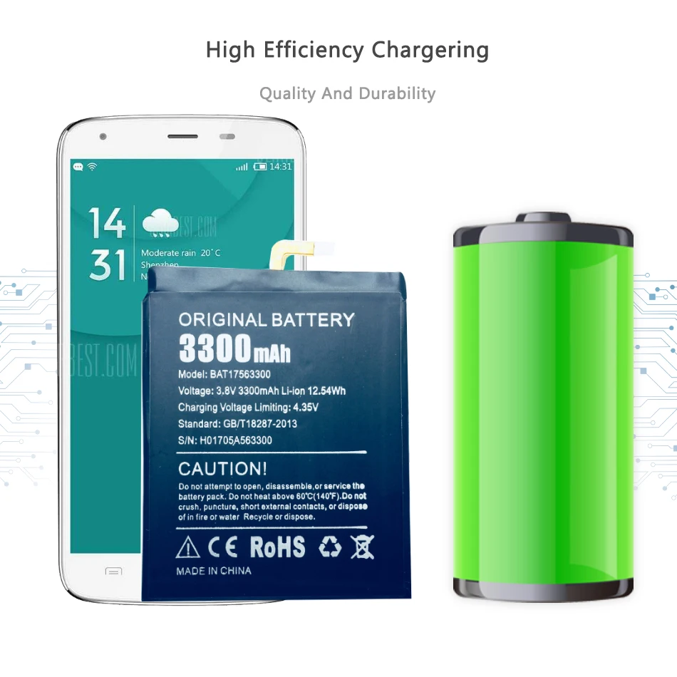 

BAT17563300 3300mAh Mobile Phone Battery For DOOGEE Shoot 1 Shoot1 with Track Code