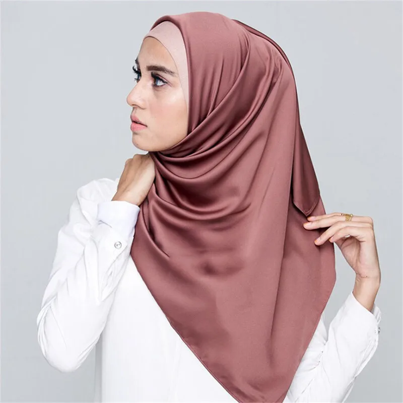 

Women Solid Color Satin Silk Scarf Fashion Soft Muslim Hijab Long Casual Bandana Female Headscarf Islamic Shawls Wraps 65*175CM