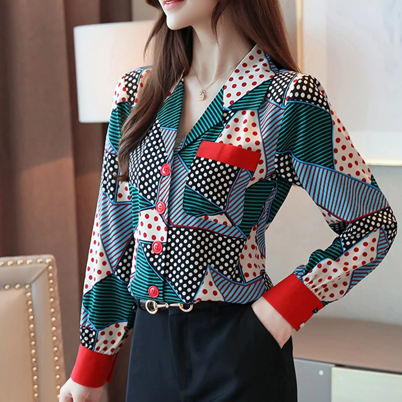 Blusas femininas рубашки женские Топы Рубашки с длинным рукавом Женские топы с пуговицами в полоску с v-образным вырезом одежда шифоновая блузка Топы 7087 50