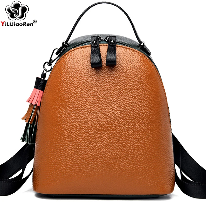Модный рюкзак с кисточками для женщин сумка на плечо из 100% натуральной кожи