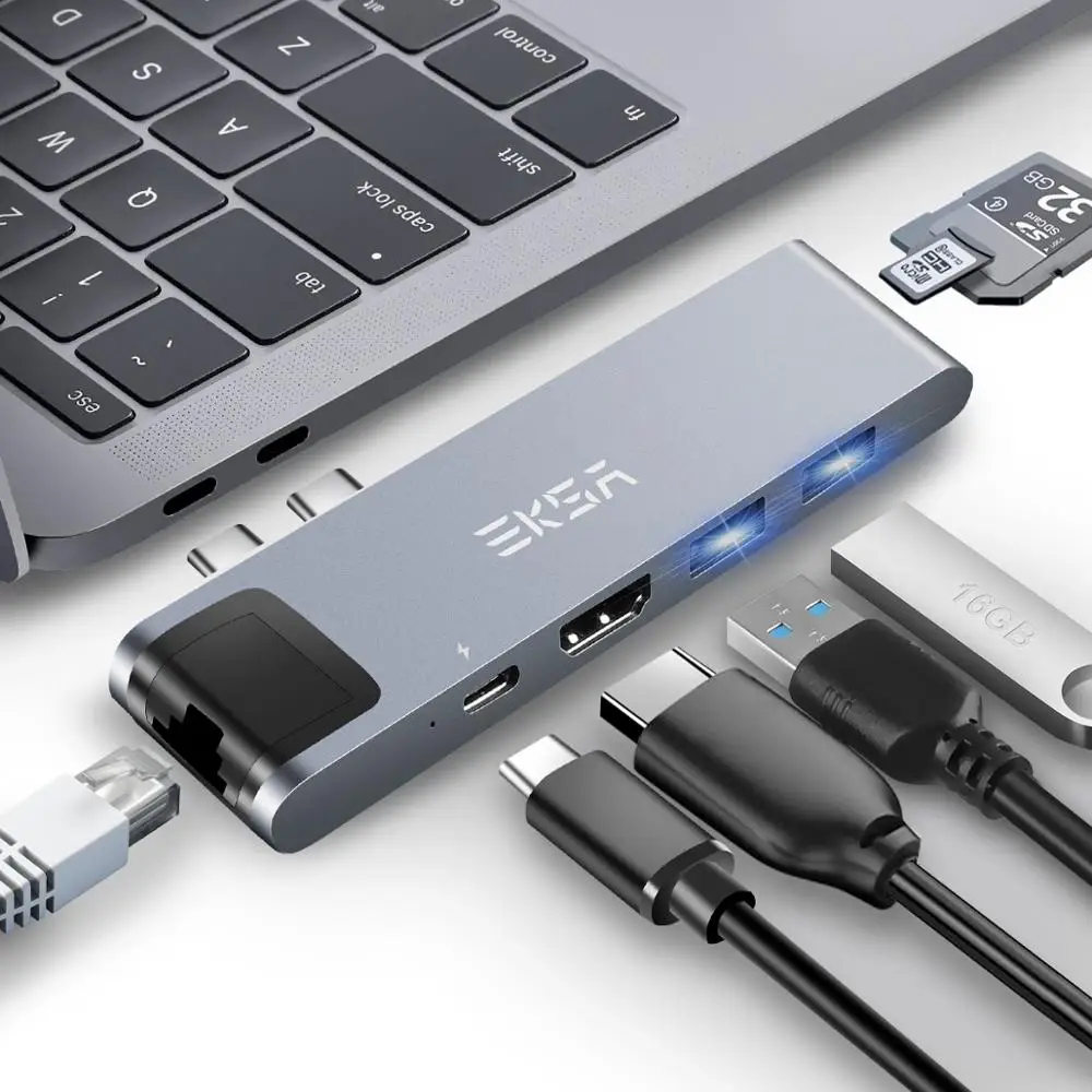 EKSA ET 29L USB C HUB к 4K Ethernet RJ45 Thunderbolt 3 0 адаптер HDMI совместимый с MacBook Pro 13 15 Type HUB|USB-хабы| |