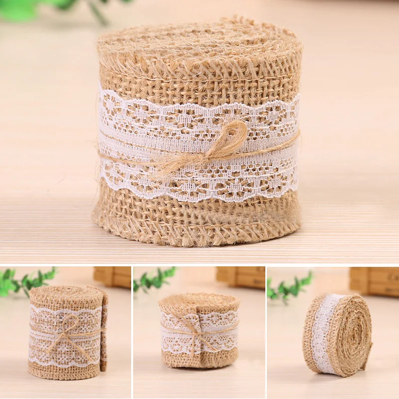 2 м джутовая Мешковина натуральная гессианская лента с кружевом край обрезки