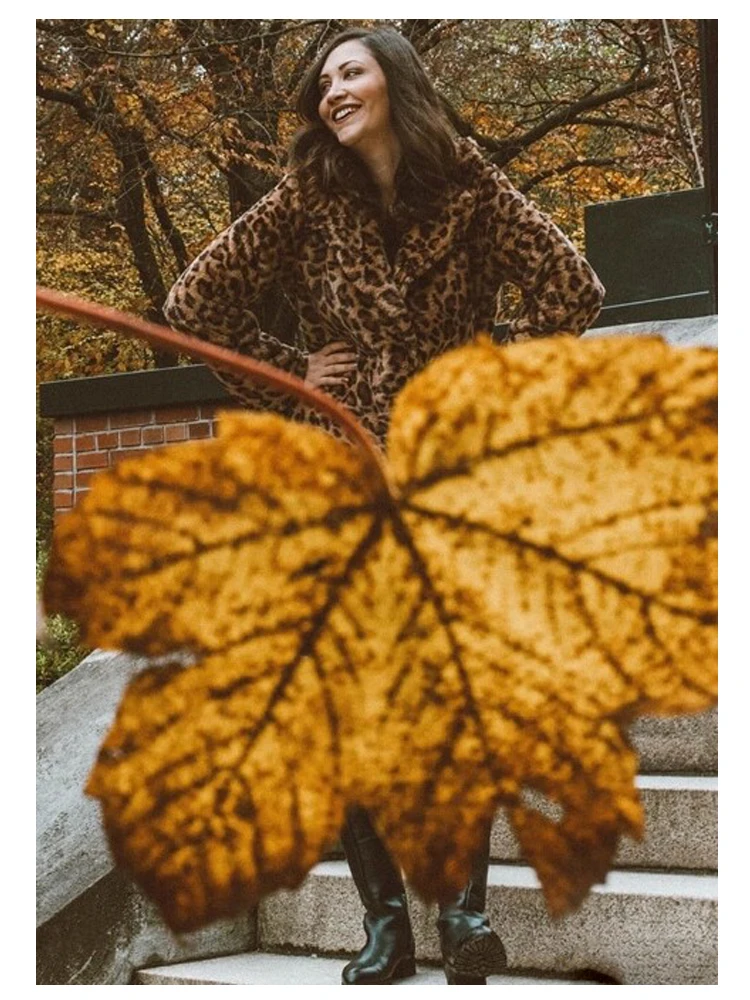 Sheinside, элегантное пальто из искусственного меха с леопардовым принтом, Женская Осенняя зимняя куртка, верхняя одежда, теплое мягкое пальто, повседневное женское пальто