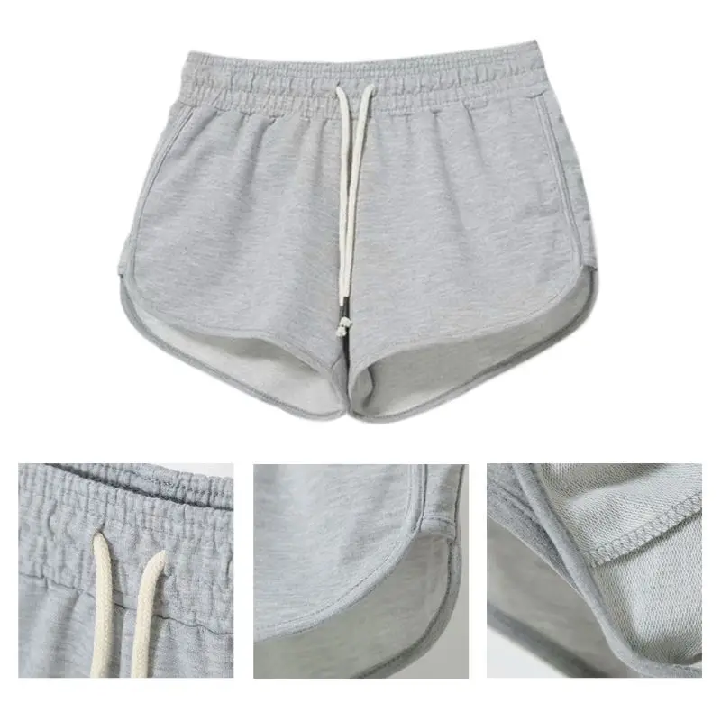 

Women Summer Workout Shorts Dolphin Hem Drawstring Waist Fitness Booty Hot Pants Solid Color Running Activewear