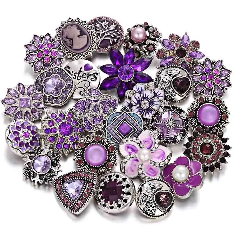 Mixed Designs 6 шт./лот смешанные фиолетовые оснастки ювелирные изделия 18 мм оснастки кнопки ювелирные изделия стразы цветок металлические защелки ювелирные изделия подходят ожерелье с кнопкой - Окраска металла: Mixed Designs