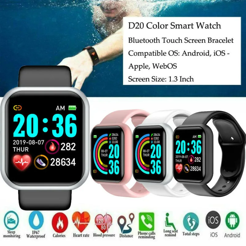 

Y68 Smart Watch Men D20 Pro Fitness Smartwatch Heart Rate Monitor Blood Clock Pressure Sports Tracker Bracelet Free shipping