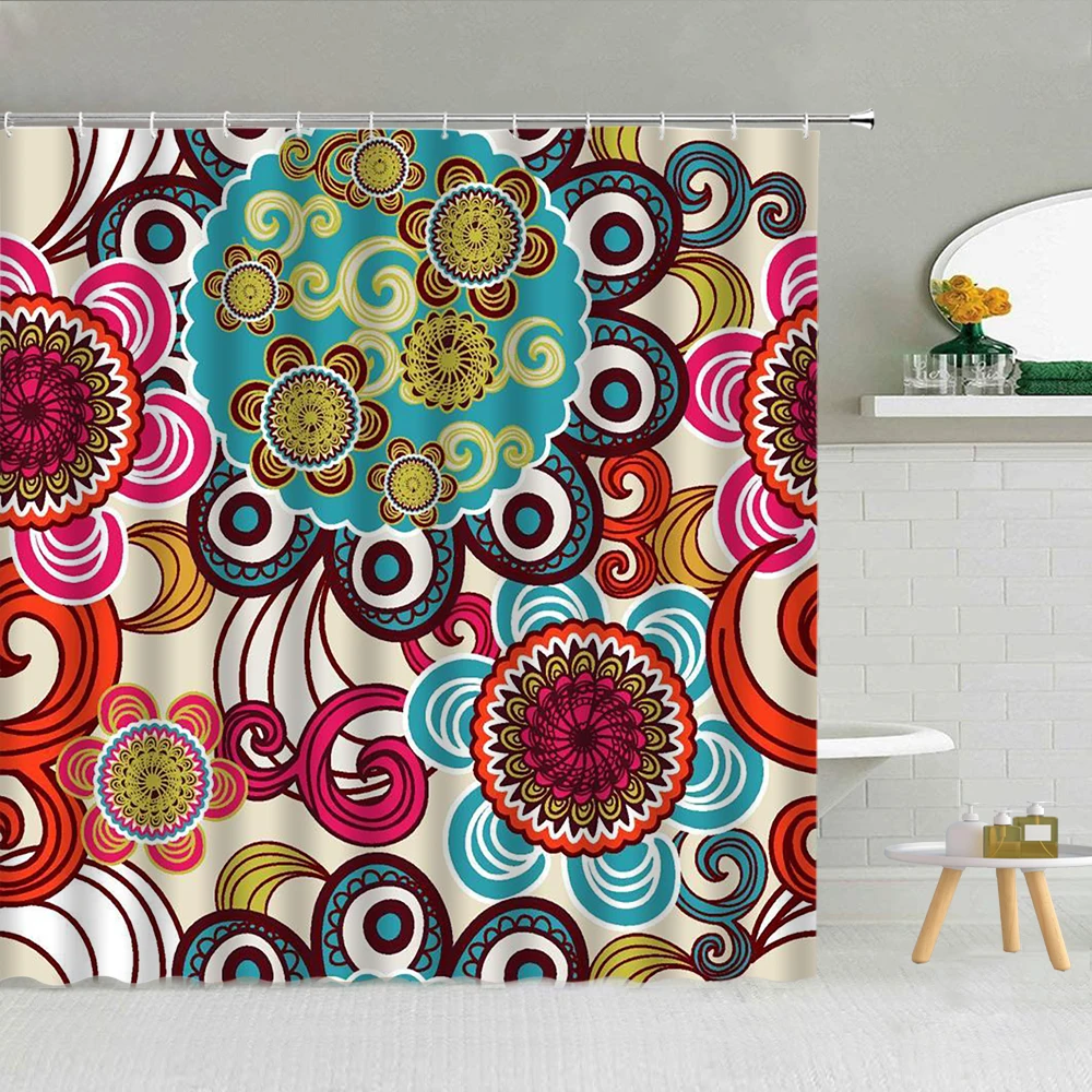 Цветная креативная занавеска для душа с цветочным принтом мандалы