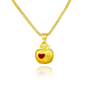 Christmas Eve Apple Necklace Pendants for 18K Yellow Gold with Heart Trendy Jewelry with Box Gifts